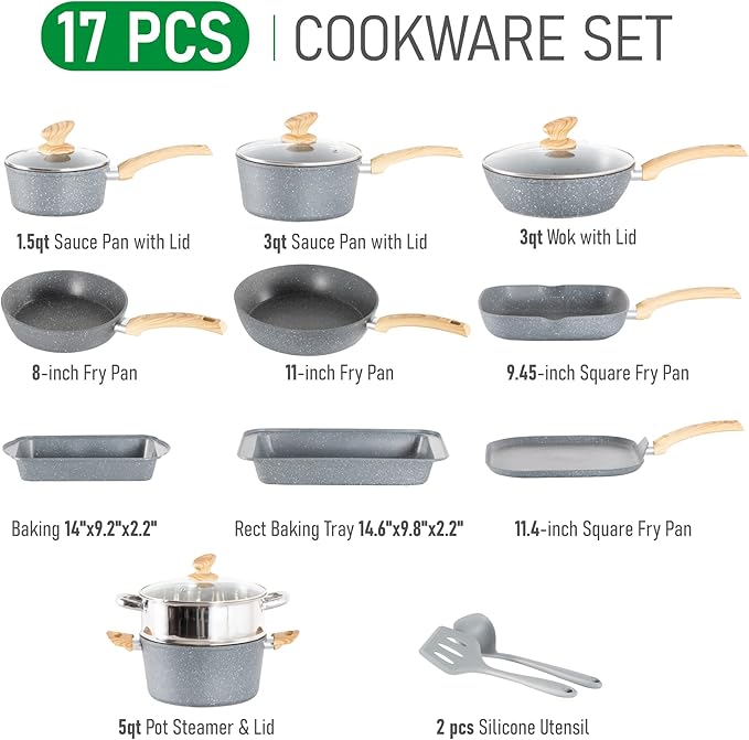 MAISON ARTS Pots and Pans Set, Granite Kitchen Induction Cookware Sets