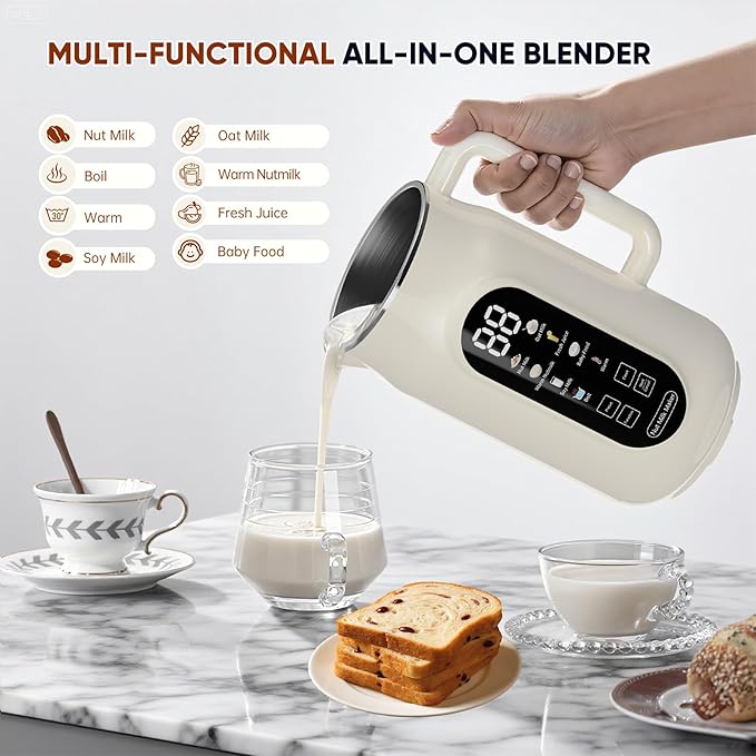 10-in-1 Nut Milk Maker Machine, 42oz Plant-Based Milk Blender with IMD Screen – Self-Cleaning, 12H Delay Start, Keep Warm, Automatic for Soy/Oat/Almond Milk, Juice, Smoothie, Soup, Boil Water & Cream