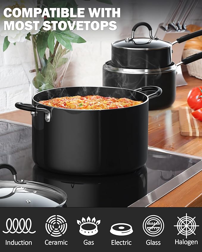 Cook N Home 8-Piece Nonstick Pot and Pan Set with Lid Induction Compatible