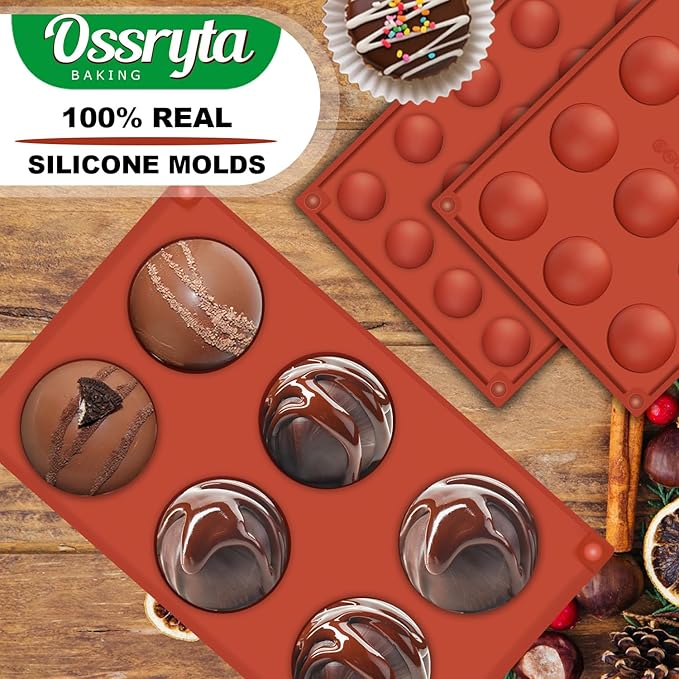 Ossryta 3Pcs Semi-Sphere Silicone Molds - Half Sphere Baking Mold Set for Chocolate Bombs, Dome Cakes, Candy, Jelly & Mousse - Reusable Non-Stick Chocolate Mold (6/15/24-Cavity)