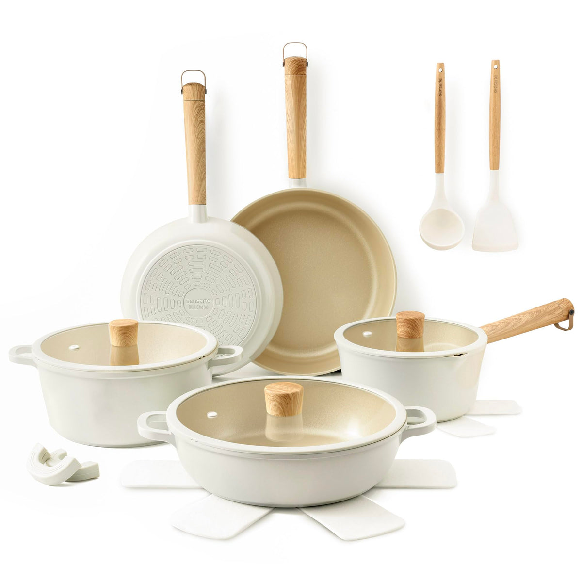 SENSARTE 15Pcs Nonstick Cookware Set, Non-toxic Pots and Pans Set