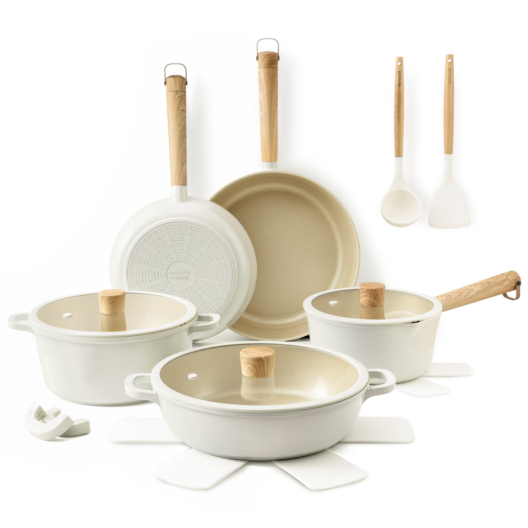 SENSARTE 17Pcs Ceramic Nonstick Cookware Set Non-toxic Healthy Pots and Pans Set Ceramic Kitchen Cooking Frying Pans with Stay-cool Handle, PFAS/PTFE/PFOA Free, Dishwasher Safe, Induction Compatible
