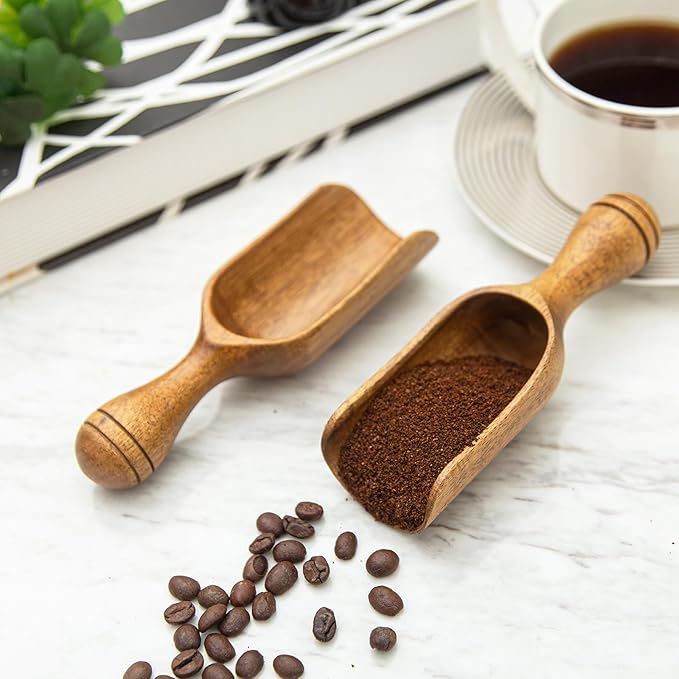 Large Wooden Scoops 5.9″ Big Wooden Coffee Scoops Shovel, 2PCS Wood Flour Scoop for Jars, Acacia Measuring Spoons Ground Coffee for Tea - Multifunctional Kitchen Scoop for Bath Salts,Laundry