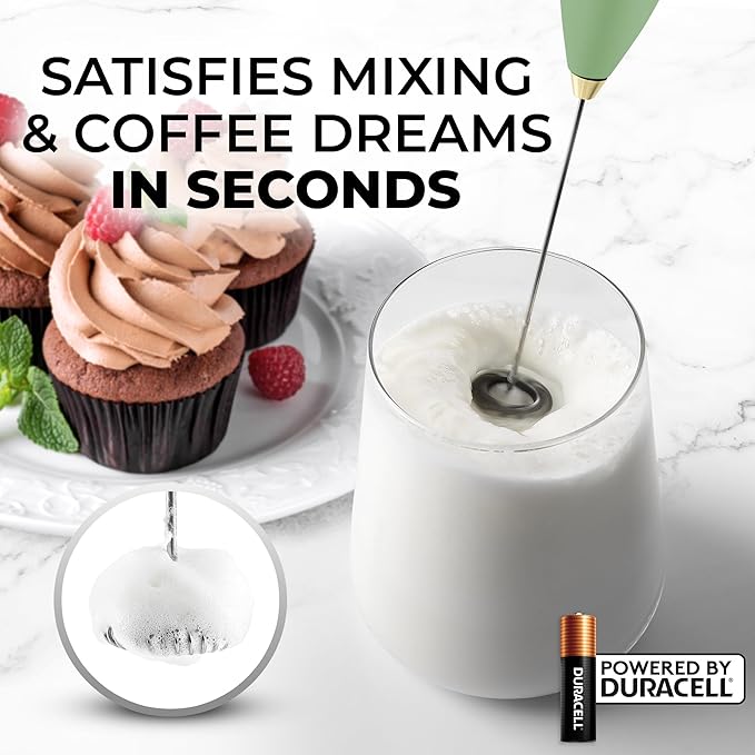 Zulay Kitchen Powerful Milk Frother Wand With Duracell Batteries - Ultra Fast Handheld Drink Mixer - Electric Whisk Foam Maker for Coffee, Lattes, Cappuccino & Matcha - Z1 Motor - Forest Gold