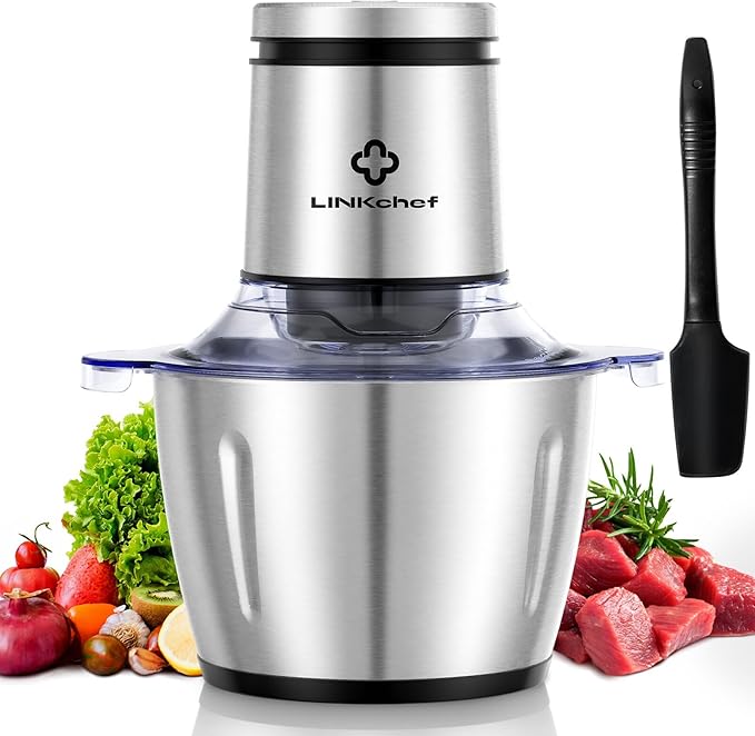 LINKChef Food Processor Small, 10 Cup Food Chopper with Container, 2.3L 600W Electric Meat Grinder for Home Use, Stainless Steel Mini Food Processor for Kitchen, Vegetable, Onion, Garlic, Salad