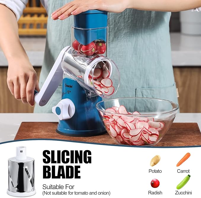 Geedel Rotary Cheese Grater Hand Crank, Cheese Shredder Vegetable Slicer