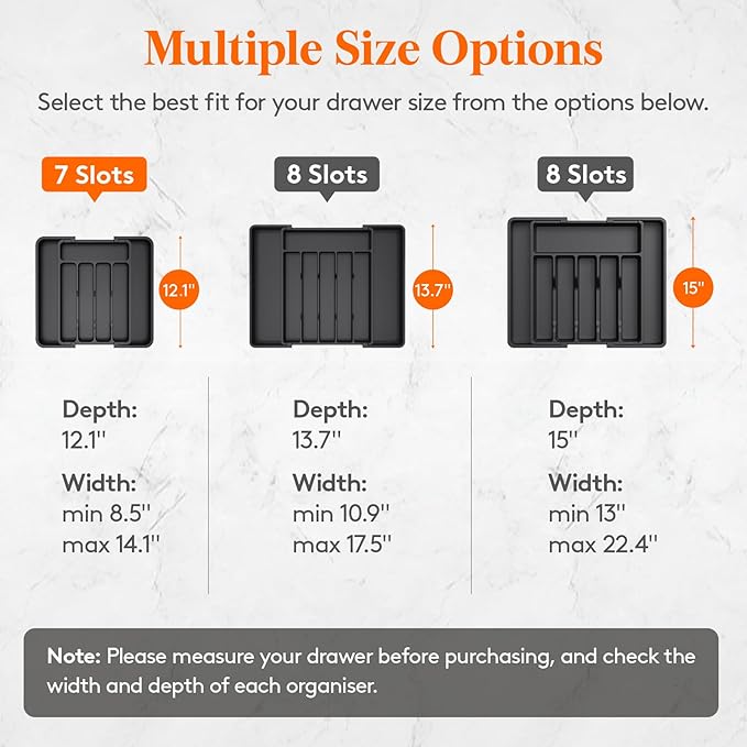 Lifewit Expandable Silverware Organizer, Plastic Utensil Tray for Kitchen Drawer, BPA Free Flatware Cutlery Holder, Space-Saving Storage for Spoons Forks Knives, 8-13.8 x 11.2 x 1.4 inch, Black