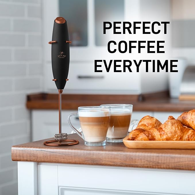 Zulay Kitchen Powerful Milk Frother Wand With Duracell Batteries - Ultra Fast Handheld Drink Mixer - Electric Whisk Foam Maker for Coffee, Lattes, Cappuccino & Matcha - Triple Whisk - Luster Copper