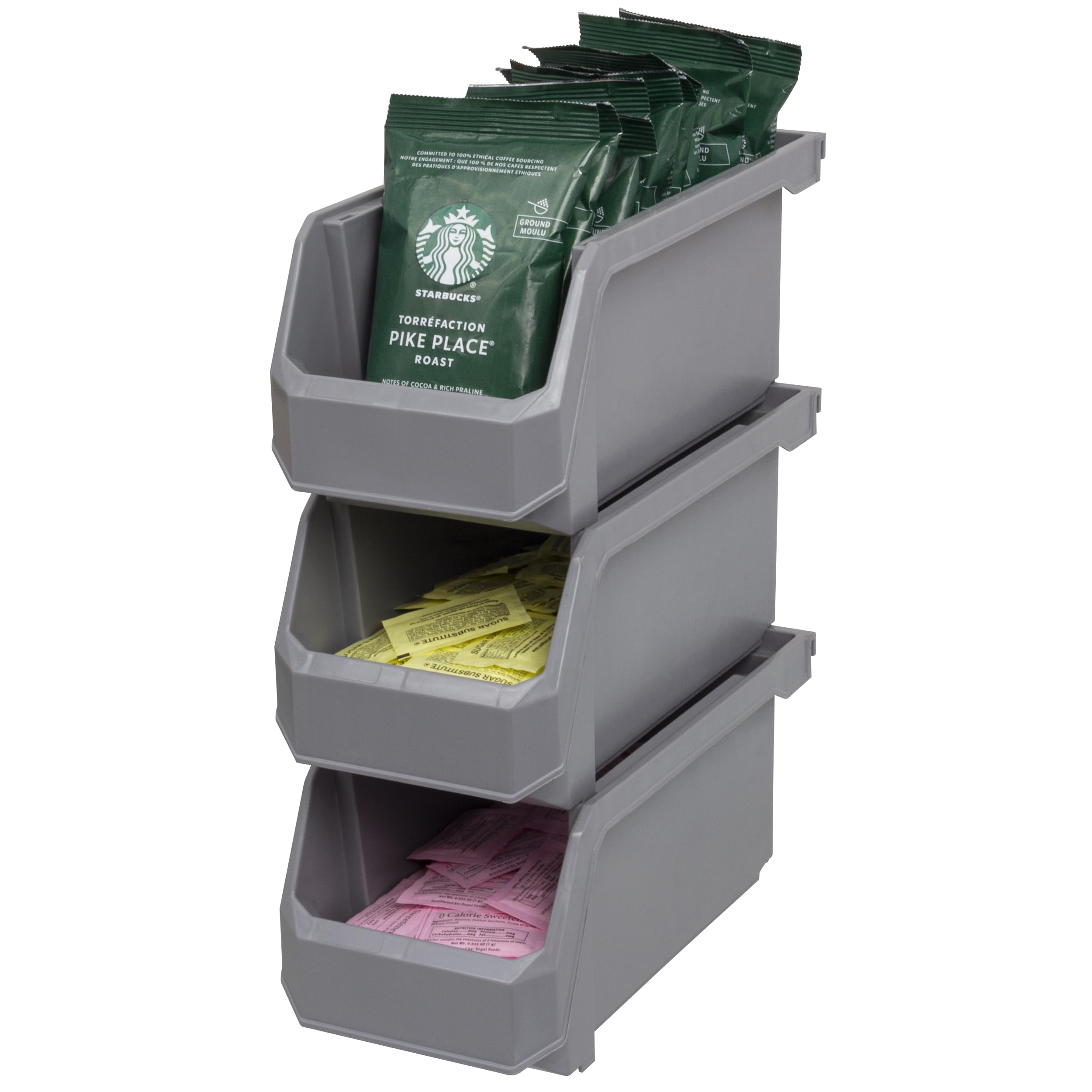 ReadySpace Medium Stackable Plastic Storage Bins, 8-Pack, Gray