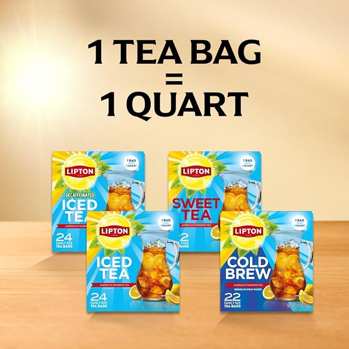 Lipton Cold Brew Black Tea Bags, Family Size,132 Total Bags (22 Ct 6-Pack)