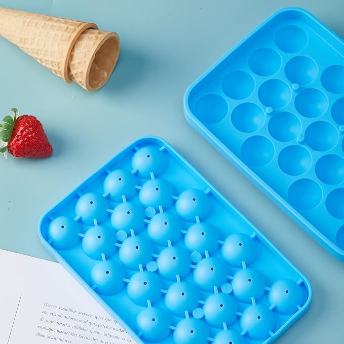 Obsoorth Round Ice Cube Tray 2 Pack BPA Free Silicone Flexible Easy Release 1.1 Inch x 50PCS Small Ice Ball Maker Mold for Whiskey, Cocktail, Chilling (Blue)