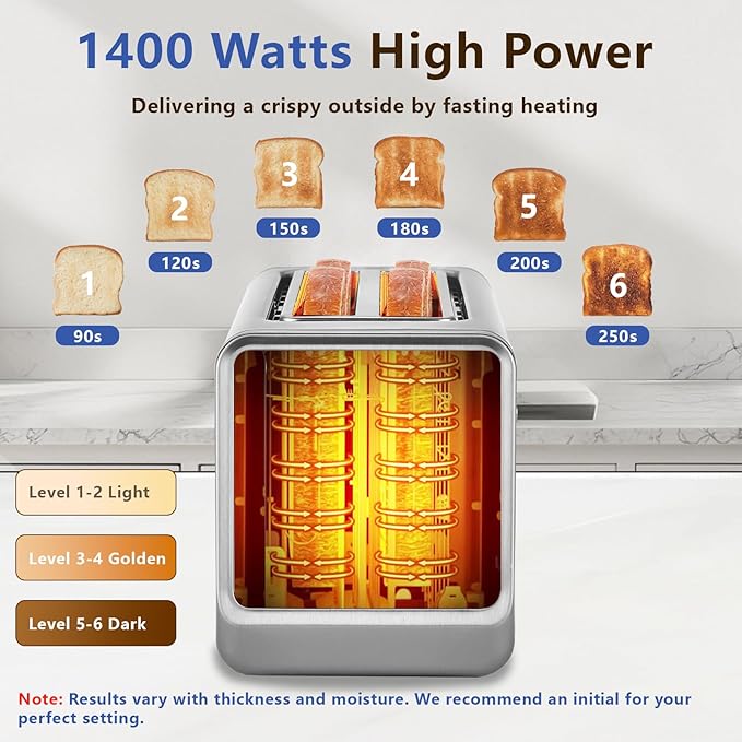 SAKAMOSH 4 Slice Long Slot Touch Screen Toaster, Stainless Steel
