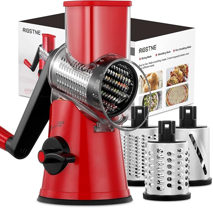 Geedel Rotary Cheese Grater Hand Crank, Cheese Shredder Mandoline Slicer
