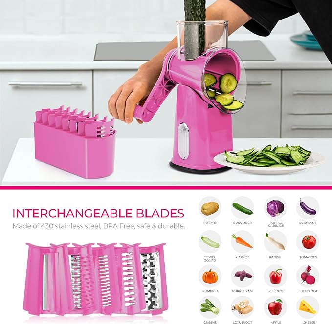 SUSTEAS Rotary Cheese Grater 5 Blades,Kitchen Mandoline Vegetable Slicer