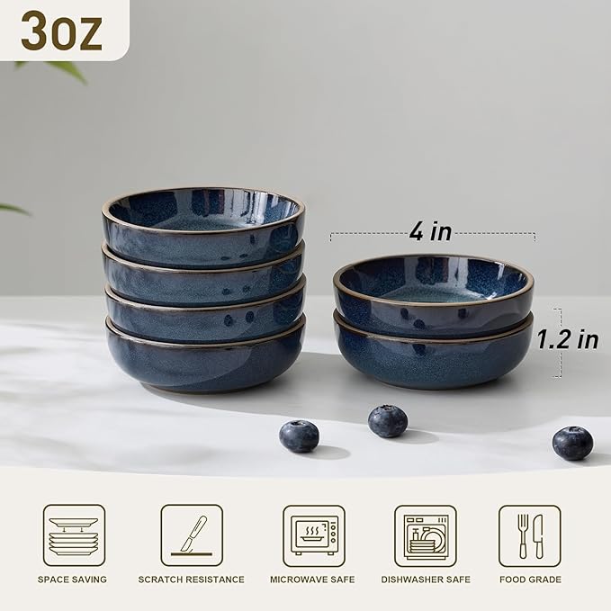 famiware Ceramic Soy Sauce Dish, 3oz Dipping Bowls Set of 6, Midnight Blue