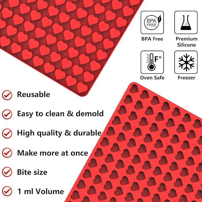 Amyandone Mini Heart Silicone Mold, 150 Cavities