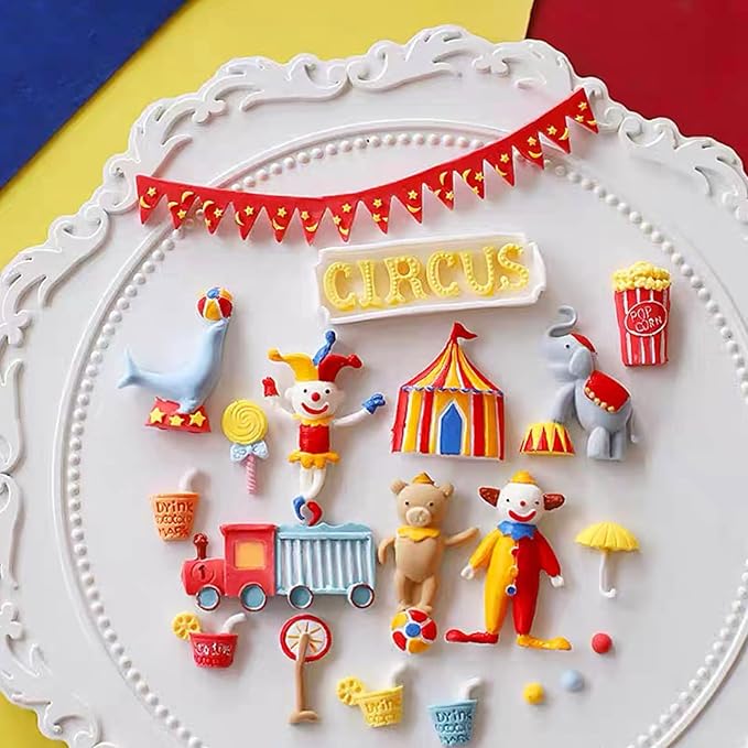 Circus Fondant Molds, Clown Elephant Silicone Molds, Bus Kitchen Baking Tools (2 Pcs) for Cake Decorating, Cupcake Toppers, Candy Chocolate, Cookies, Mousse, Bread, Polymer Clay, Epoxy, Birthday Party