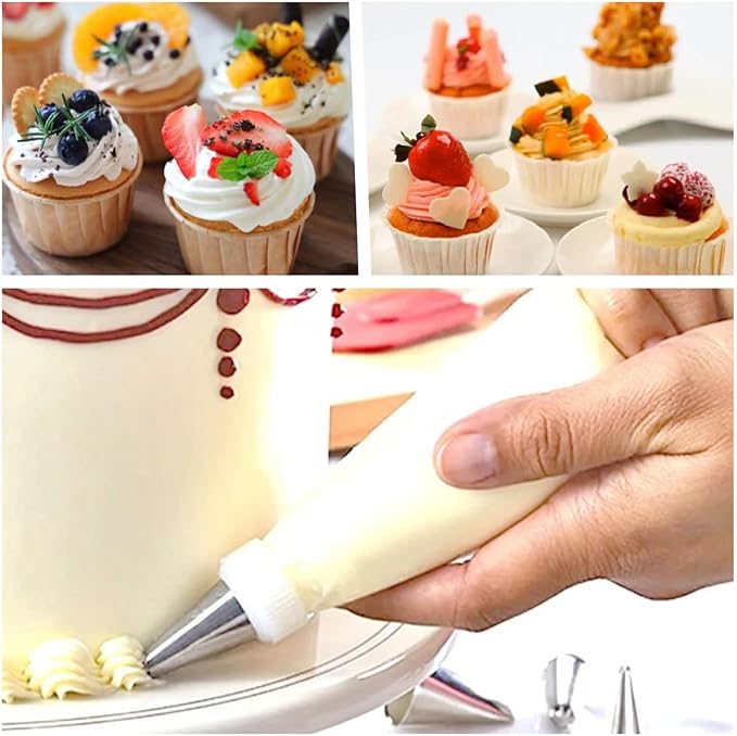 AMBESTAR 24 Inch Extra Large Piping Bags Disposable, Thickened 100Pcs Disposable Clear Plastic Icing Piping Bags, Food Grade Cake Decorating Bags for Dessert, Pastry, Cookies, Cupcake Decorating