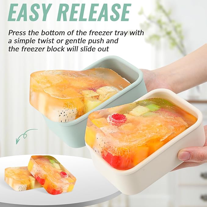 Teenyyou 6 Packs 2 Cup Silicone Soup Freezer Molds with Lid Silicone Soup Freezer Trays Rectangle Reusable Food Preserving Tray Freezing Sauces Stews(Sage Green, Beige)