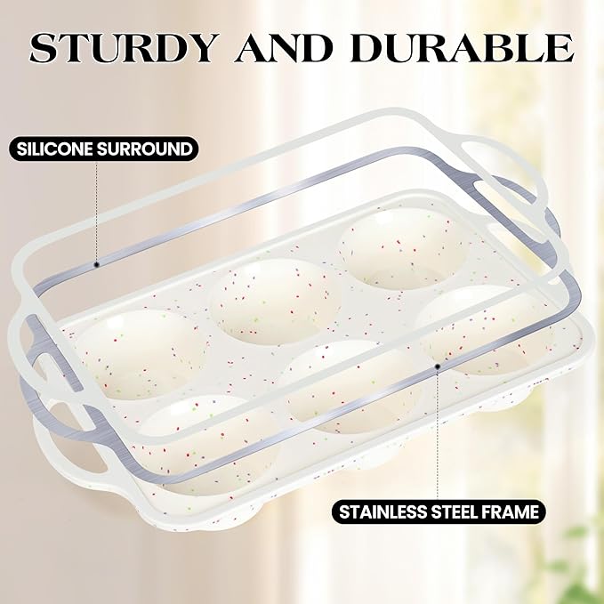 AOTASO Jumbo Muffin Pan with Metal Frame Nonstick 6 Cup Extra Large Silicone Cupcake Pan for Baking, Deep Jumbo Muffin Tray for Egg Bites Muffins, Confetti Color Cream Gifts for Mom Home Baker（1 Pc）