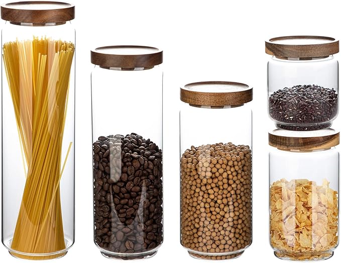 Homtop Glass Storage Jars Set with Airtight Wood Lids