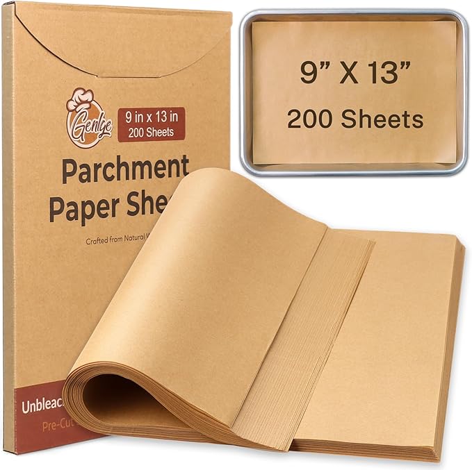 200 Sheets Precut Parchment Paper, 9x13 Inches, Non-Stick, Unbleached