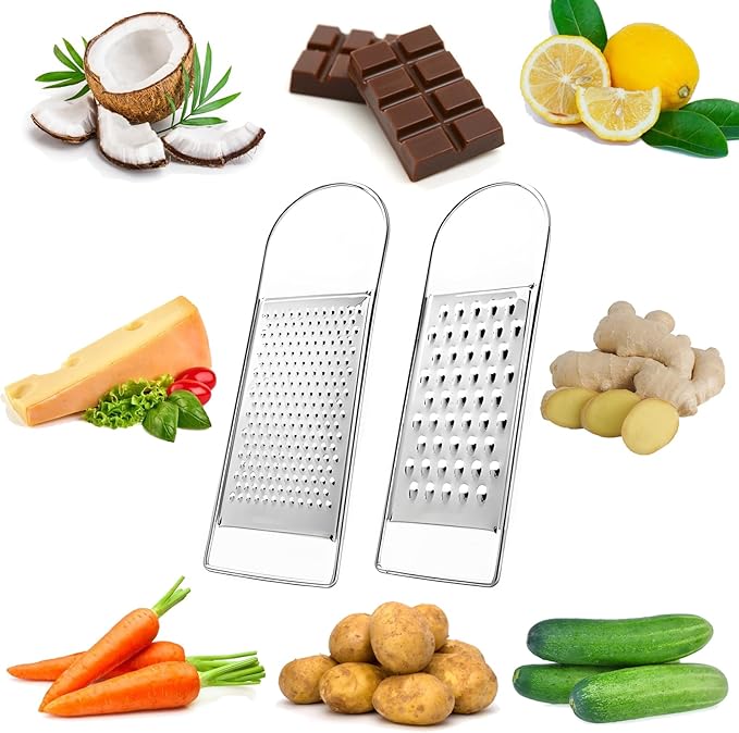 2PCS Flat Handheld Graters, Fine & Coarse, for Cheese, Potato, Vegetable