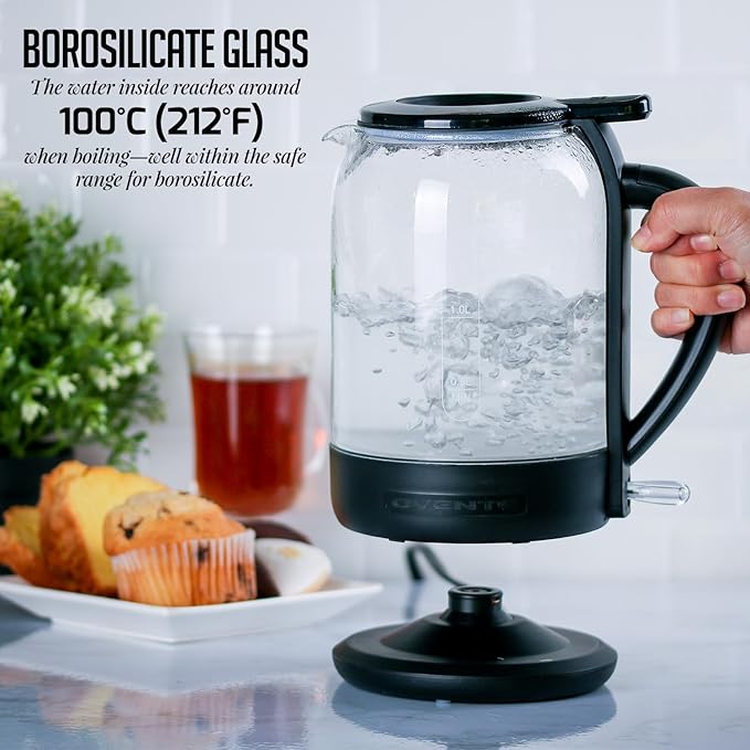 OVENTE 1.5L Glass Electric Kettle Water Boiler, Black KG516B