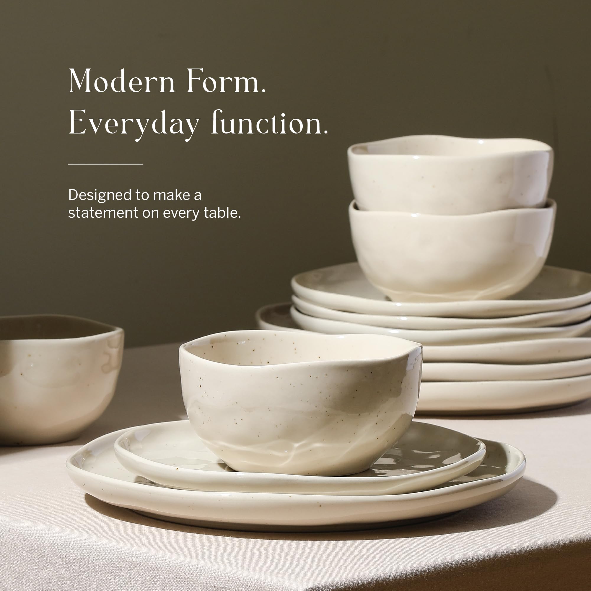 Stone Lain Mirella 16-Piece Dinnerware Set Stoneware, Borosilicate Glass, Beige