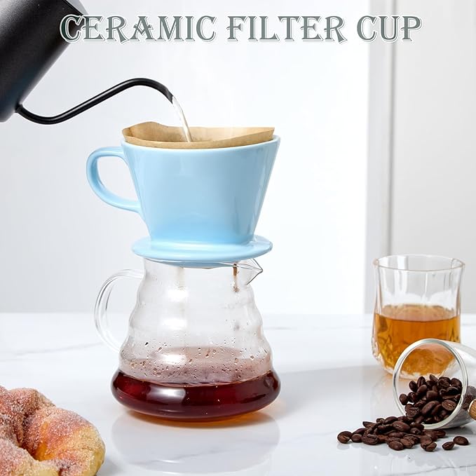 Noarixa Pour Over Coffee Dripper, Ceramic Pour Over Coffee Maker, Blue