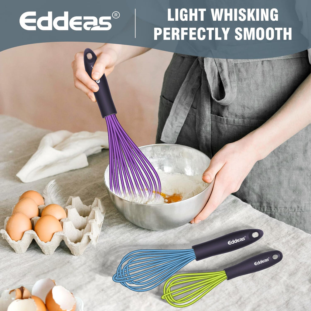 Eddeas Silicone Whisk, 500°F Heat Resistant Non Scratch Coated Whisks for Cooking Baking Balloon wisk, Kitchen Whisk Tool Set, for Stirring, Beating & Blending of 3 Size 7.5"+ 9" +11 inch