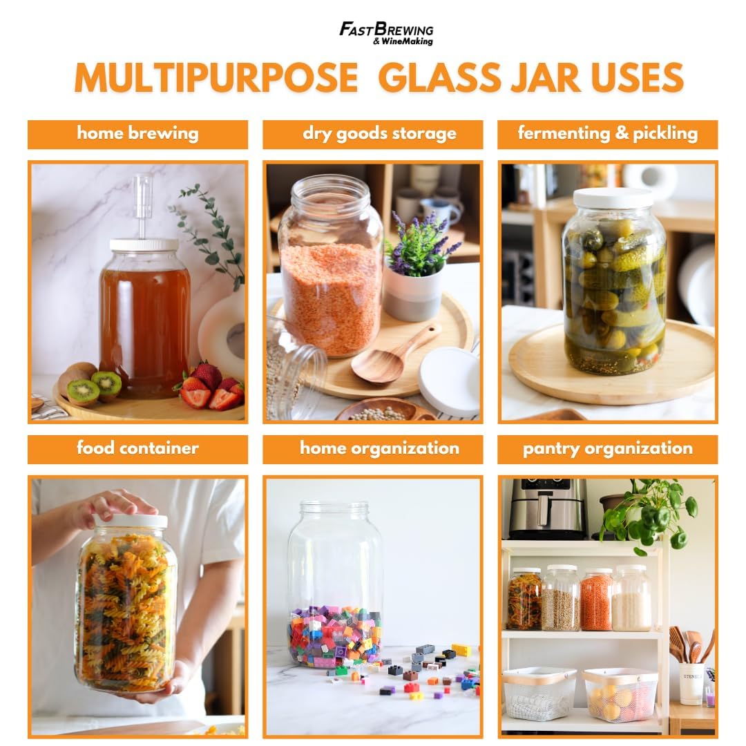 4-Pack 1 Gallon Glass Jar with Lid | Wide Mouth Food Storage Canisters