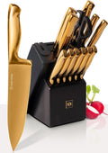 Styled Settings Gold Knife Set with Block and Built-In Sharpener, 14-Piece