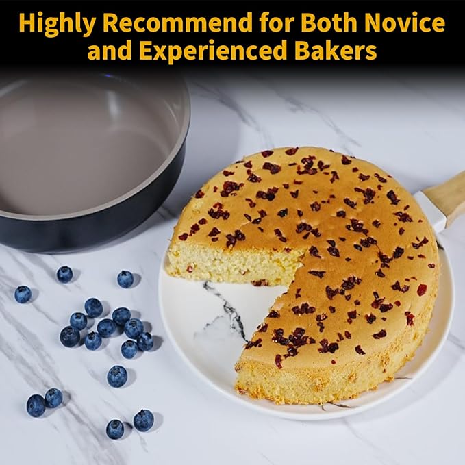 INSETFY 9.5 Inch Round Cake Pan Set of 2,Cast Aluminum Bakeware Ceramic Nonstick Oven and Dishwasher Safe(Black)
