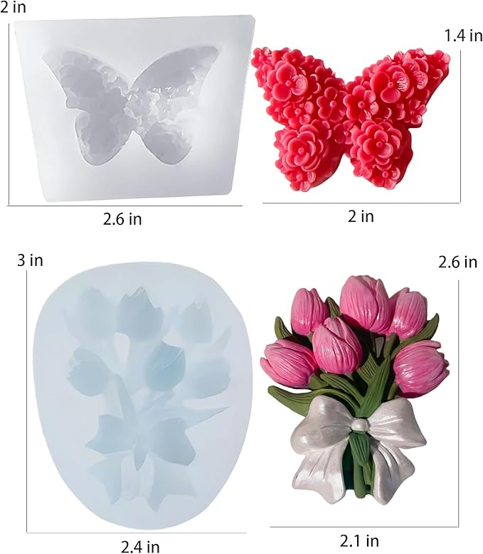Tulip Bouquet & Lace Butterfly Silicone Soap Candle Resin Mold Floral Decor