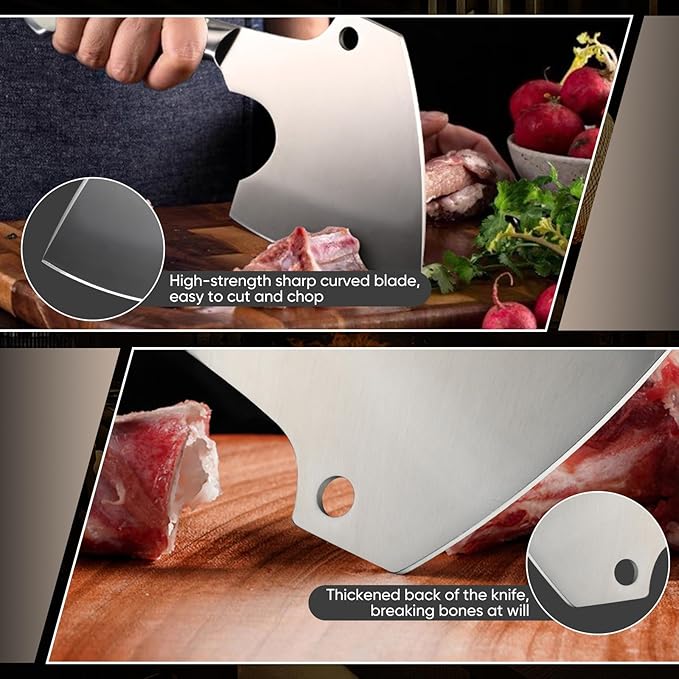 DRGSKL Meat Cleaver Heavy Duty - Bone Chopper, Hand Forged Kitchen Axe