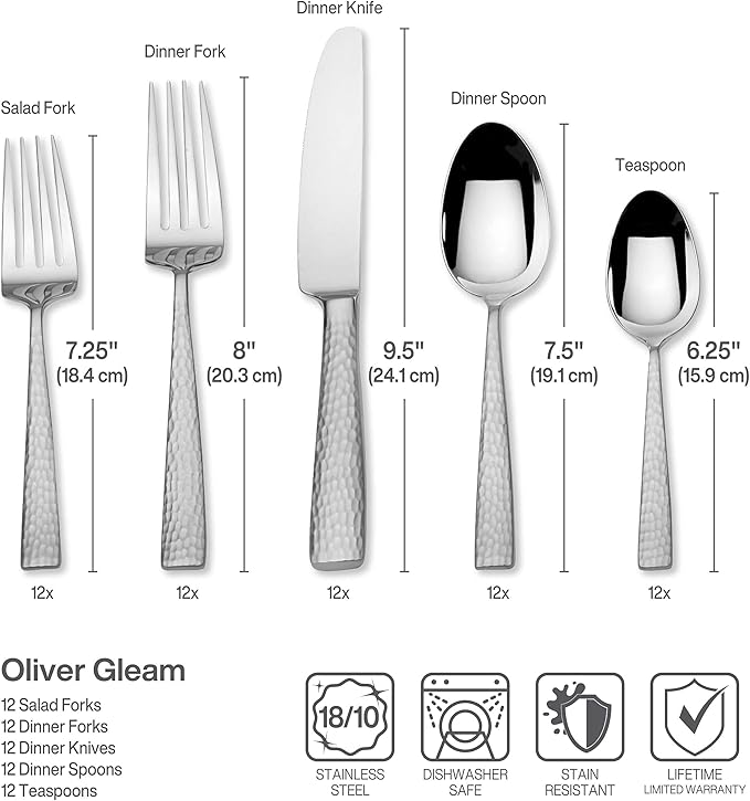 Mikasa Oliver Mirror 18/10 Stainless Steel Flatware Set for 12, 65-Piece Silverware Set with Serving Utensils, Dishwasher Safe Cutlery Set