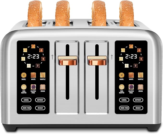 SEEDEEM 4-Slice Touchscreen Toaster, Stainless, 7 Shade, 1800W, Silver