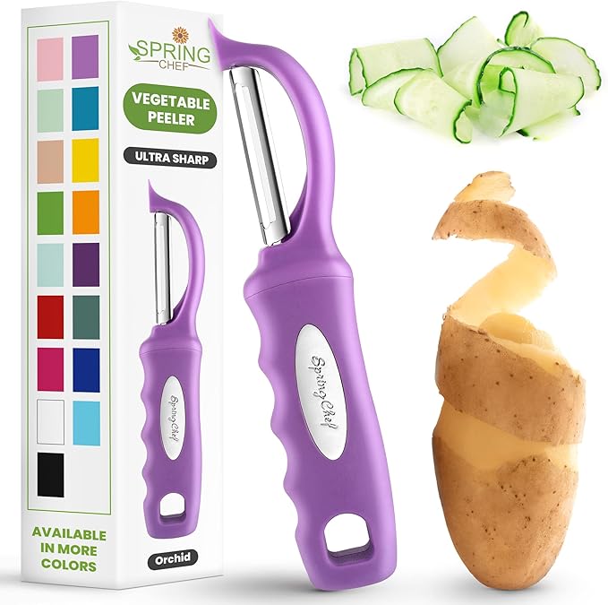 Spring Chef Swivel Vegetable Peeler for Kitchen w/Ergonomic Handle, Orchid