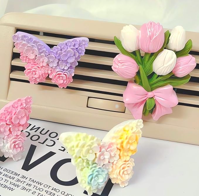 Tulip Bouquet & Lace Butterfly Silicone Soap Candle Resin Mold Floral Decor