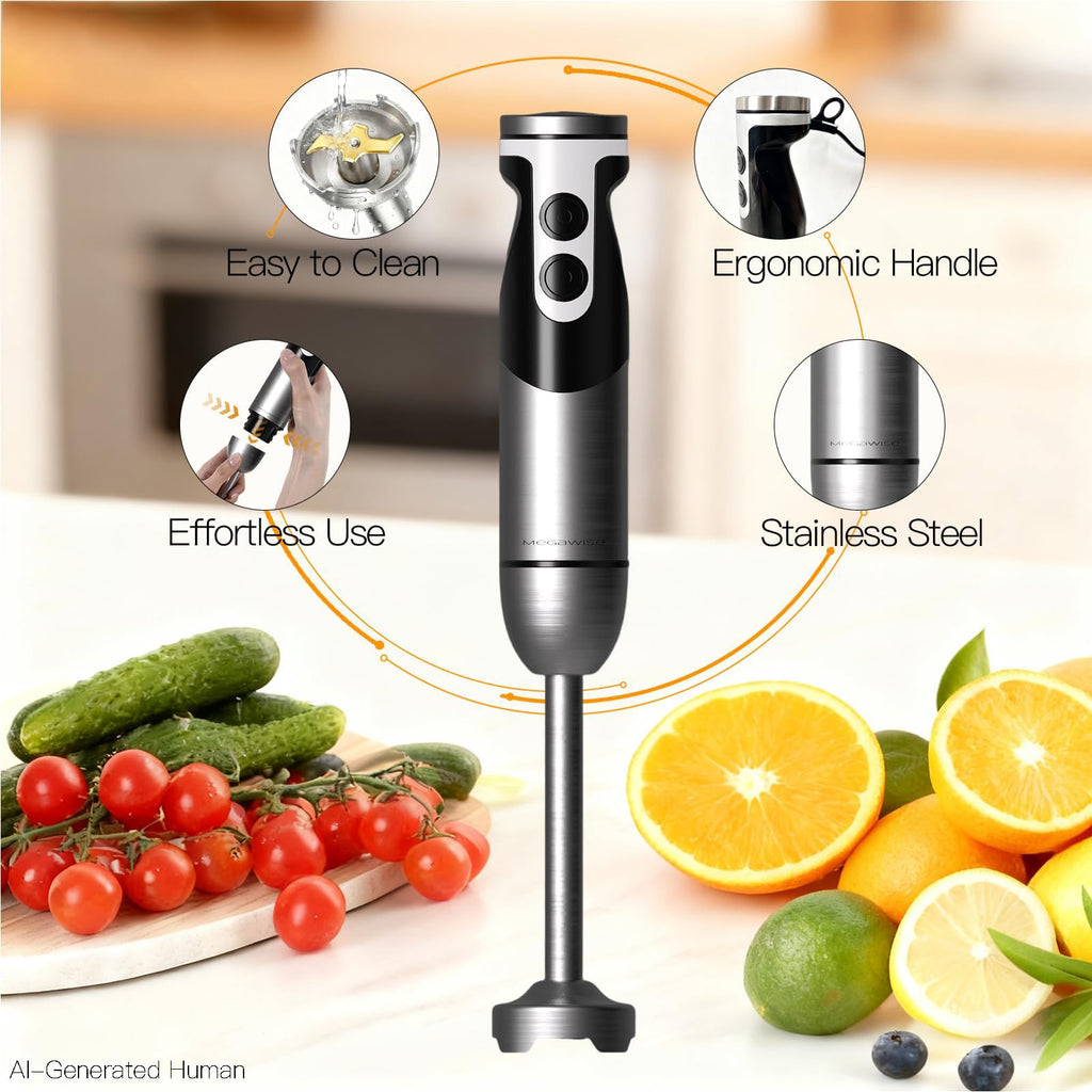MEGAWISE 1000W Hand Blender,Multi-Attachment Immersion Blender with Chopper