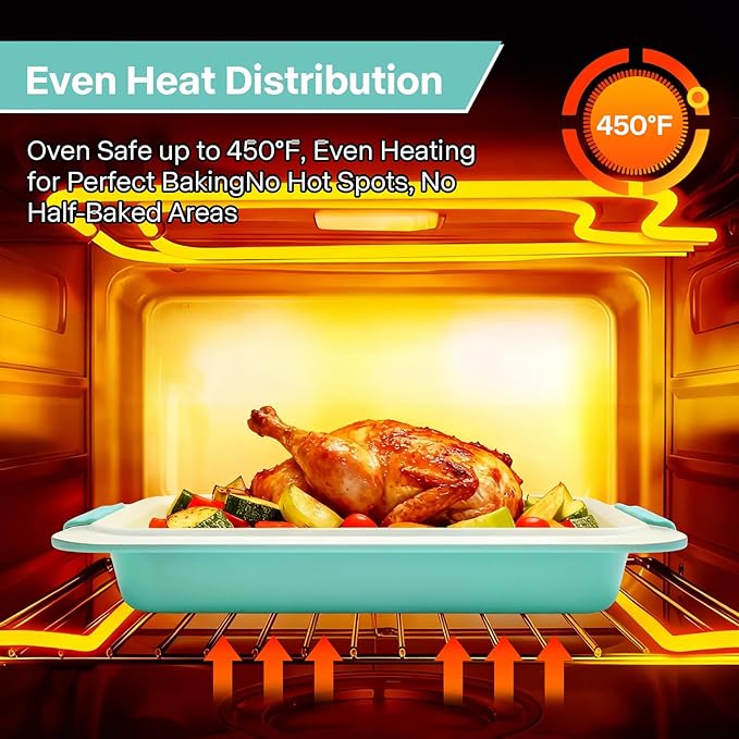 Spmarkt 9x13 Baking Pan & Lid, Nonstick Aluminized Steel, Silicone Handles