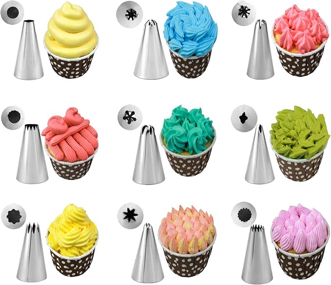 Kasmoire 11 Pcs Extra Large Piping Tip Set,Stainless Steel Cake Decorating Icing Tips Nozzles,Professional Pastry Tips for Cupcake, Cookie and Puff