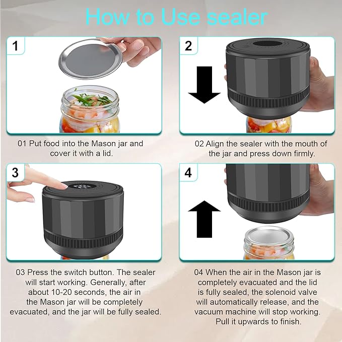 YK Siguoril Electric Mason Jar Vacuum Sealer, Auto Stop Mason Jar Vacuum Sealer Kit for Wide Mouth and Regular Mouth canning lids with Food Storage Labels for Freshness and Preservation