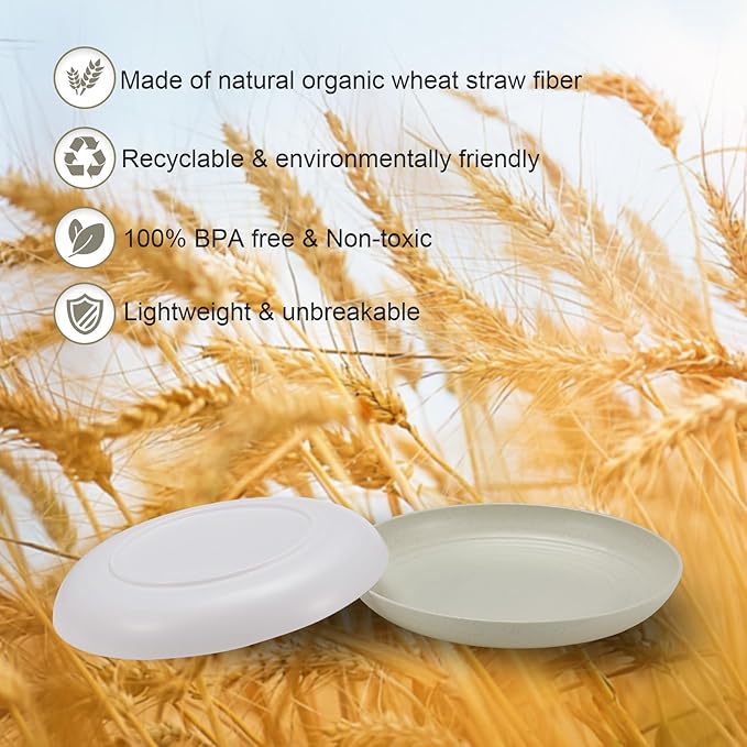 HEYCOME 12 Pcs Unbreakable Deep Dinner Plates Set, 10 inch Reusable Plastic Wheat Straw Plates, Microwave and Dishwasher Safe Plate for Kitchen, Lightweight Plate for Dessert, BPA Free, 4 Colors