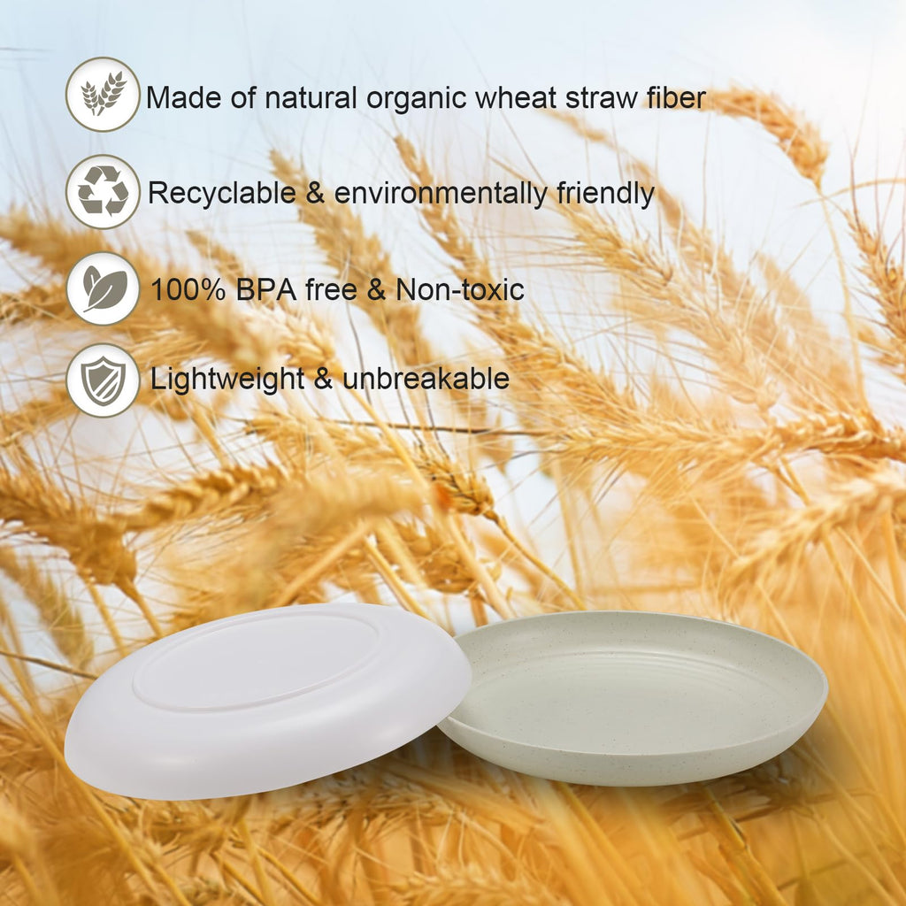 HEYCOME 12 Pcs Unbreakable Deep Dinner Plates Set, 10 inch Reusable Plastic Wheat Straw Plates, Microwave and Dishwasher Safe Plate for Kitchen, Lightweight Plate for Dessert, BPA Free, Beige