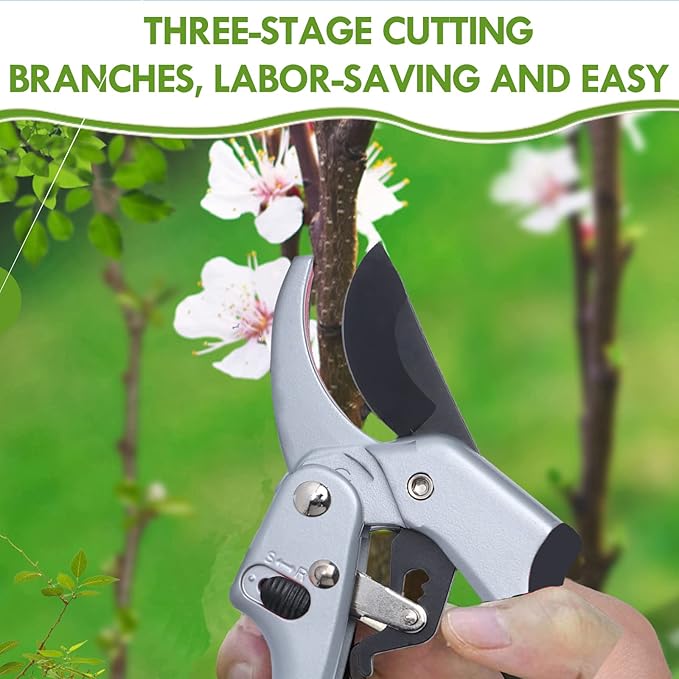 MEPEREZ Garden clippers, premium Germany pruners, Work 3 times easier, professional ratchet pruning shears, cutting rose, flower, hedge, stem, tree, Sharp gardening scissors, Arthritis weak hand snips