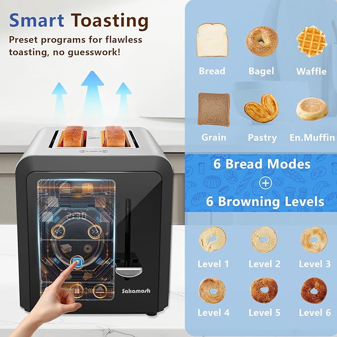 SAKAMOSH 2-Slice Touchscreen Toaster with bagel function