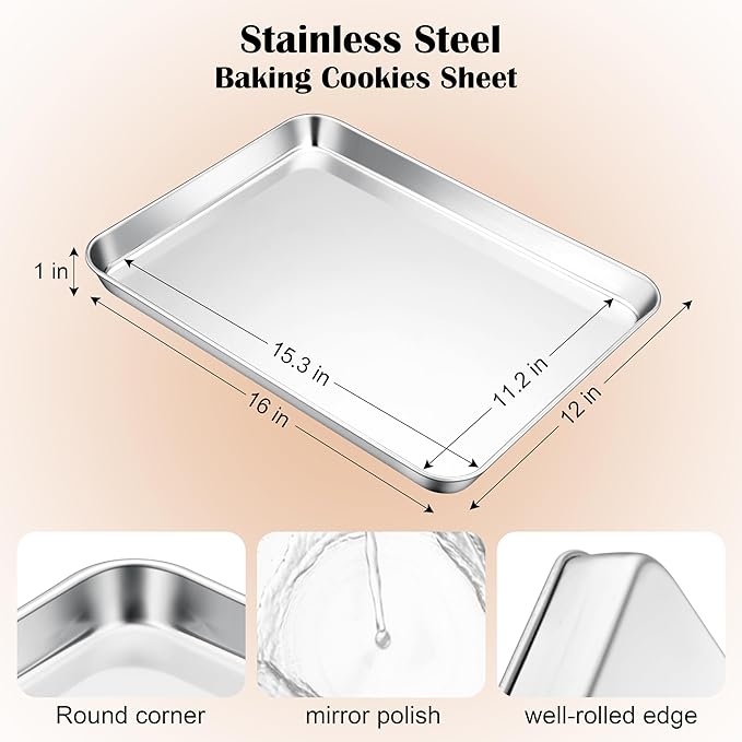 E-far Stainless Steel Baking Sheet, 16” x12” x 1” Cookie Sheet Pan