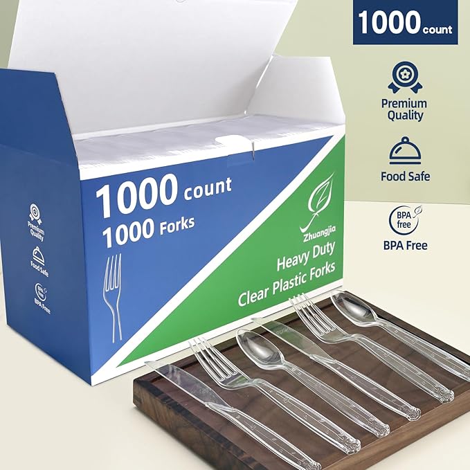 ZhuangJia 1000 Count Extra Heavy Duty Clear Plastic Forks